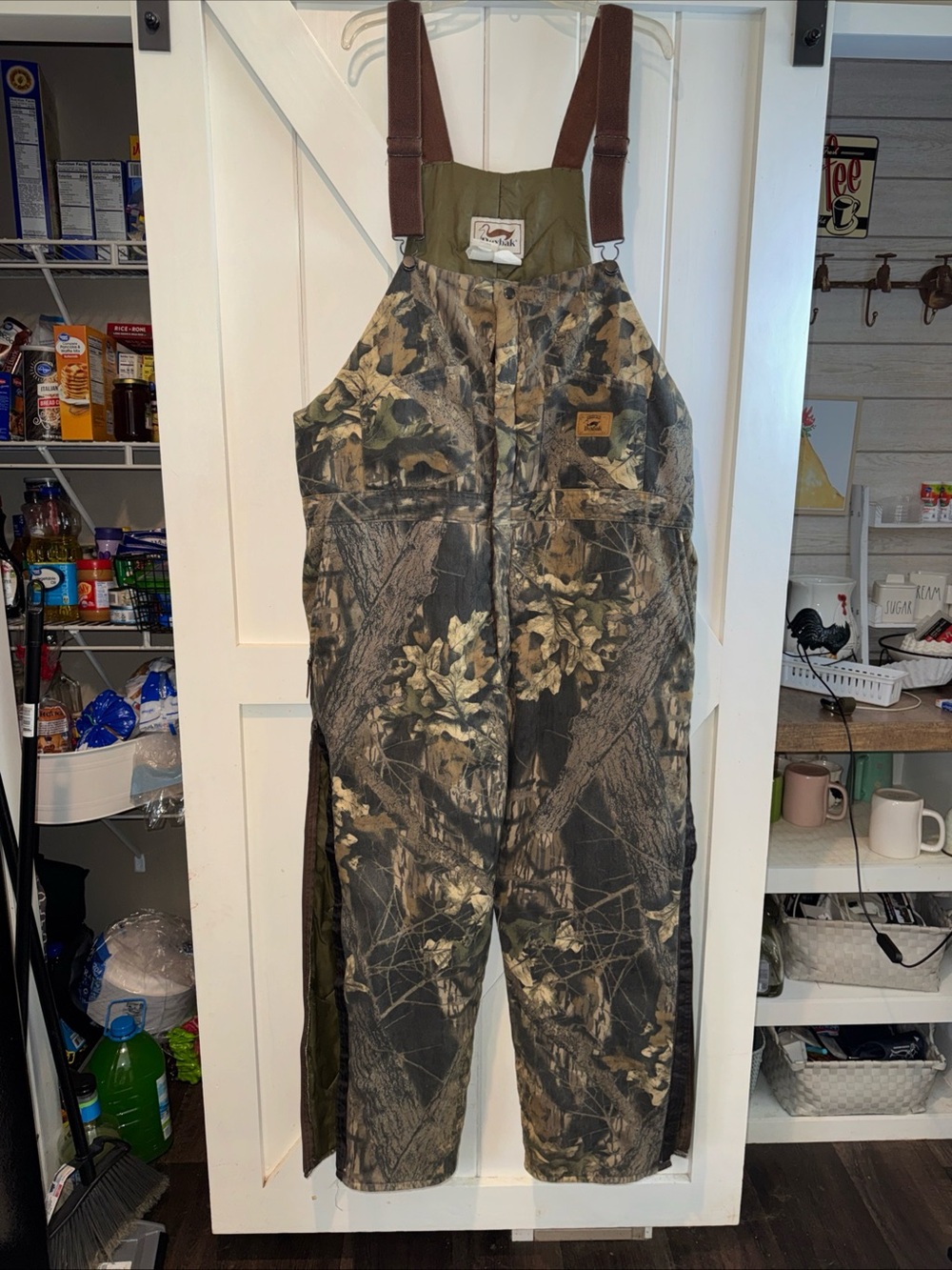 Men's Realtree-Style Camo Bib Overalls with Brown Straps